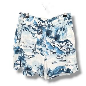 Cynthia Rowley‎ Amalfi Coast Print Linen Blend Shorts High Waist Casual Medium